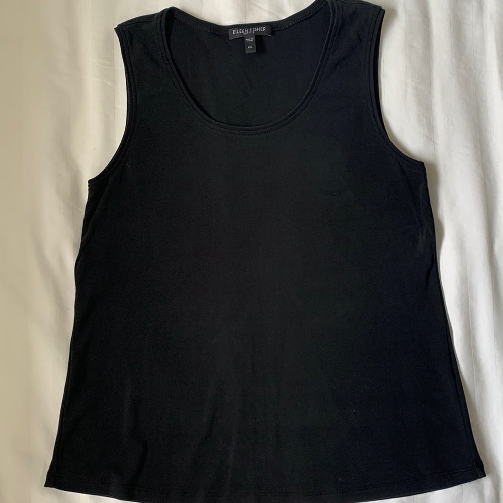 Eileen Fisher black silk knit scoop neck sleeveless/tank top EUC